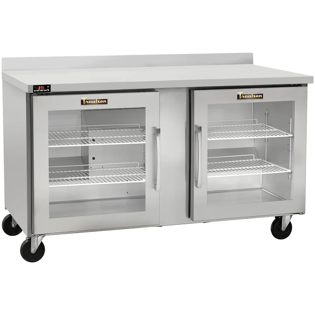 Traulsen CLUC-60R-GD-WTRR-LK 60" 2-Section Worktop Refrigerator w/ 2 Glass Doors, 16.94 cu. ft.
