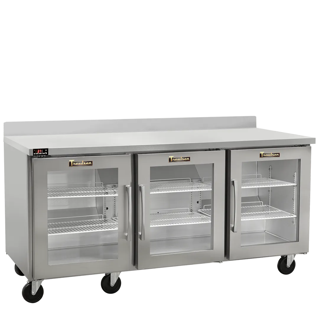 Traulsen CLUC-72R-GD-WTLLL-LK 72" 3-Section Worktop Refrigerator w/ 3 Glass Doors, 18.8 cu. ft.