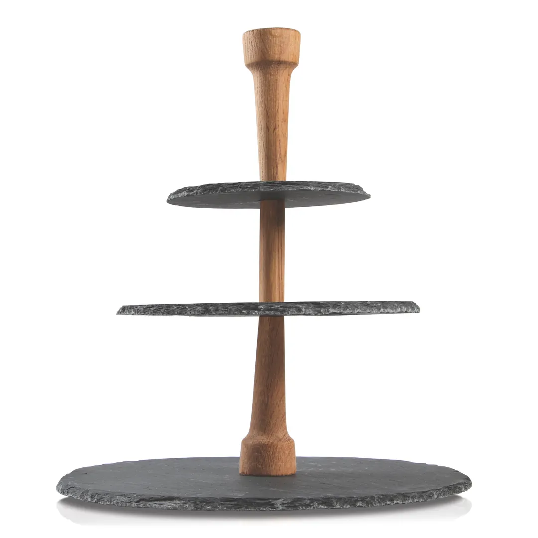 Boska 359007 Party Tower - 3‑Tier Display Stand, 11.57" Dia x 12.99" H, Brown Oak Handle, 9‑12"