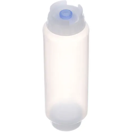 AllPoints 185672 FIFO BOTTLE™ 20 oz Clear Squeeze Bottle, Large Blue Valve, NSF Certified