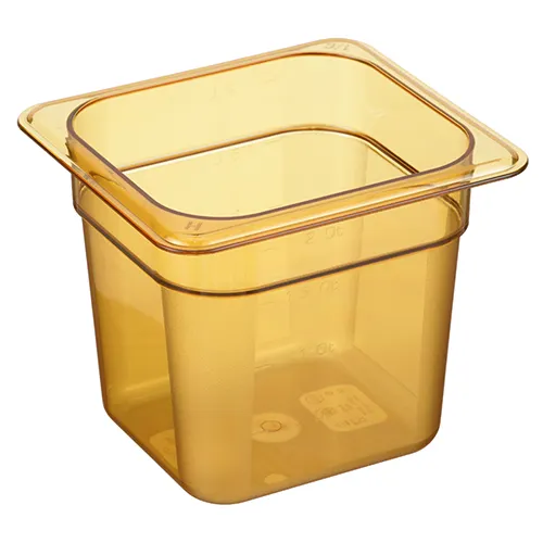 AllPoints CAM66HP150 - 1/6 Amber PC Food Pan, 6" Depth, -40°F to 375°F Hi‑Temp Condiment Tray