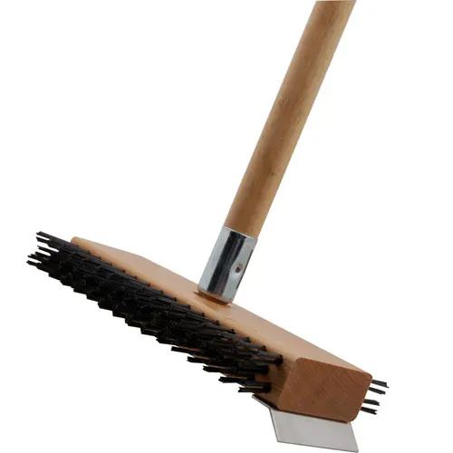 AllPoints 1421394 Grill Brush, 30" Wood Handle, Dual‑Sided Steel Bristles with Steel Scraper