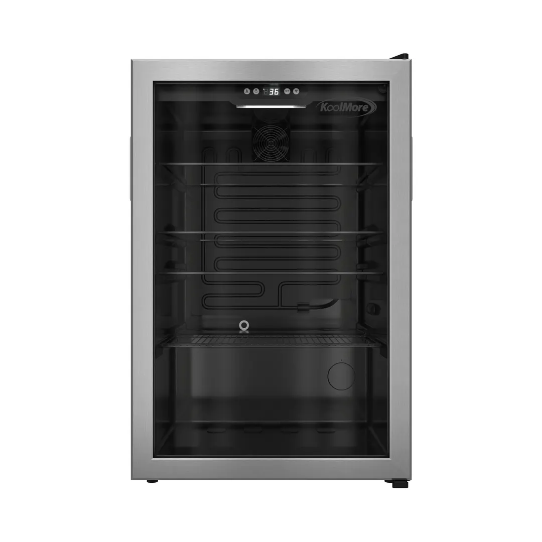 Koolmore KM-BR45SS 4.5 cu ft Glass Door Merchandiser, 21"W×20.3"D×31.5"H, Black Steel, 120‑Can Capacity