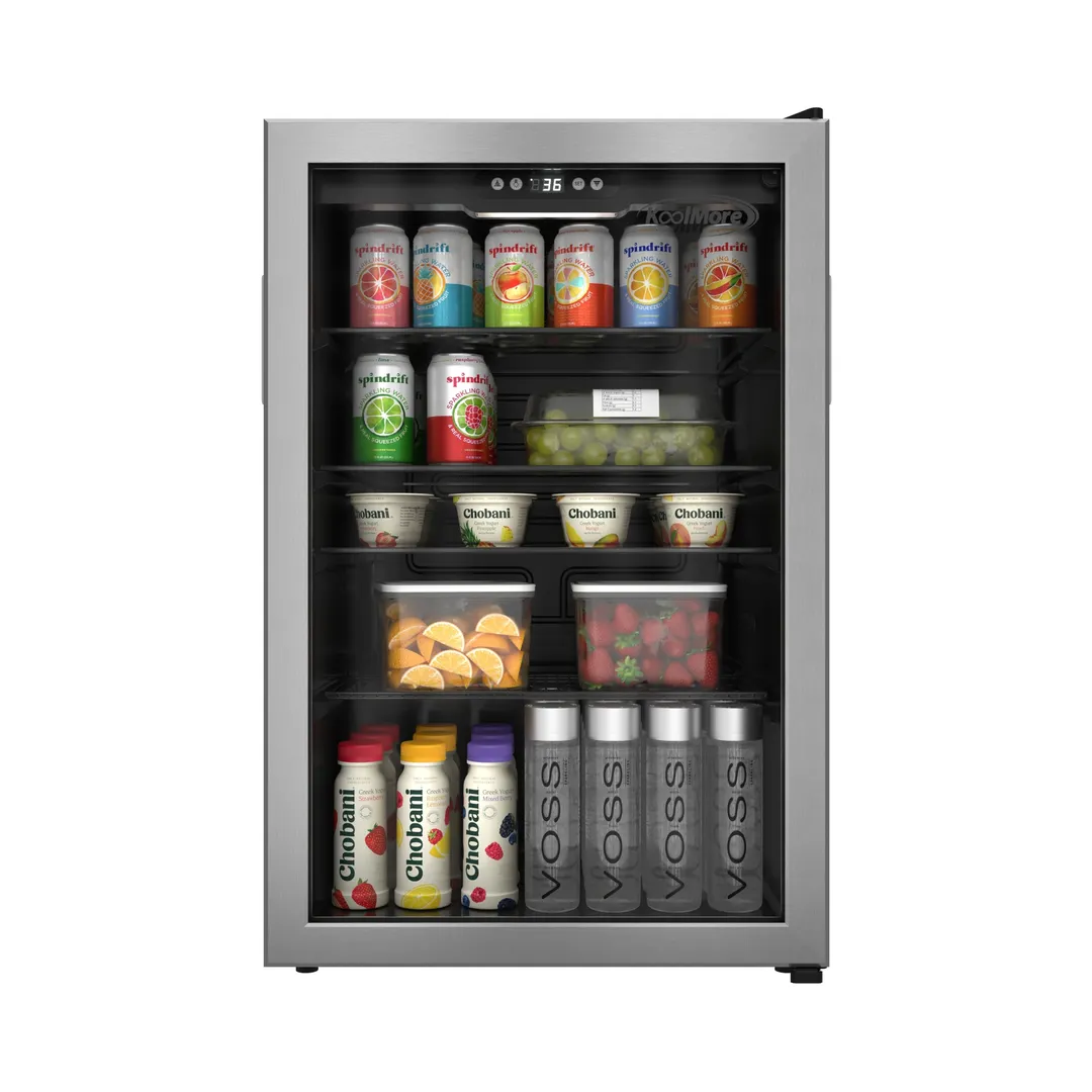 Koolmore KM-BR45SS 4.5 cu ft Glass Door Merchandiser, 21"W×20.3"D×31.5"H, Black Steel, 120‑Can Capacity