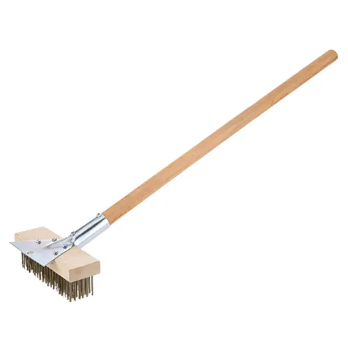 AllPoints 1421407 Grill Brush, 27" Wood Handle, 2¼"×7¼" Block, 1¼" Steel Bristles & Scraper