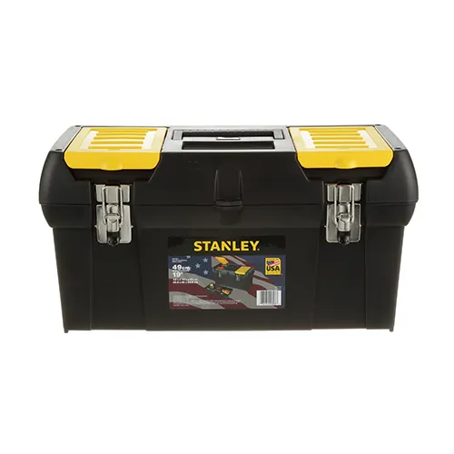 AllPoints 36513 Tool Box – 19" x 10-1/4" x 9-1/4", Gray Plastic Body, Tray, Steel Hinges & Clasps