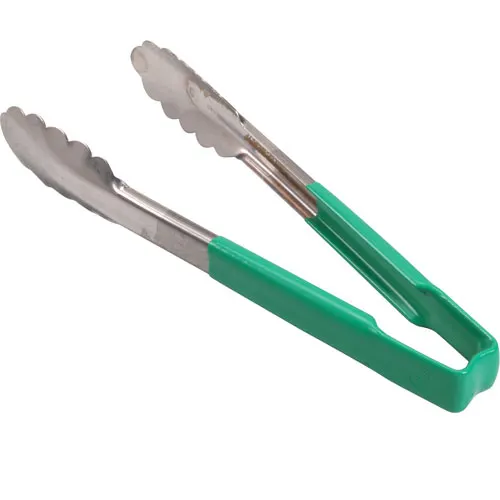 AllPoints 85383 Utility Tongs - 9½" Green Handle Stainless Steel Paddle, Kool‑Touch® Grip - 1/Each