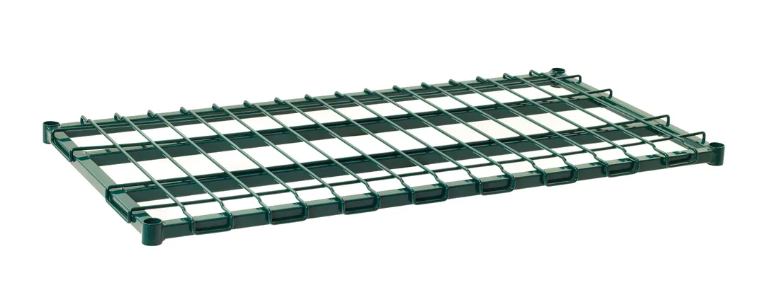 Metro 1836DRK3 Super Erecta® Dunnage Shelf, 36" W x 18" D, 1600 lbs, green epoxy‑coated finish, 1" square tubing, removable 5/16" wire mat, Microban®