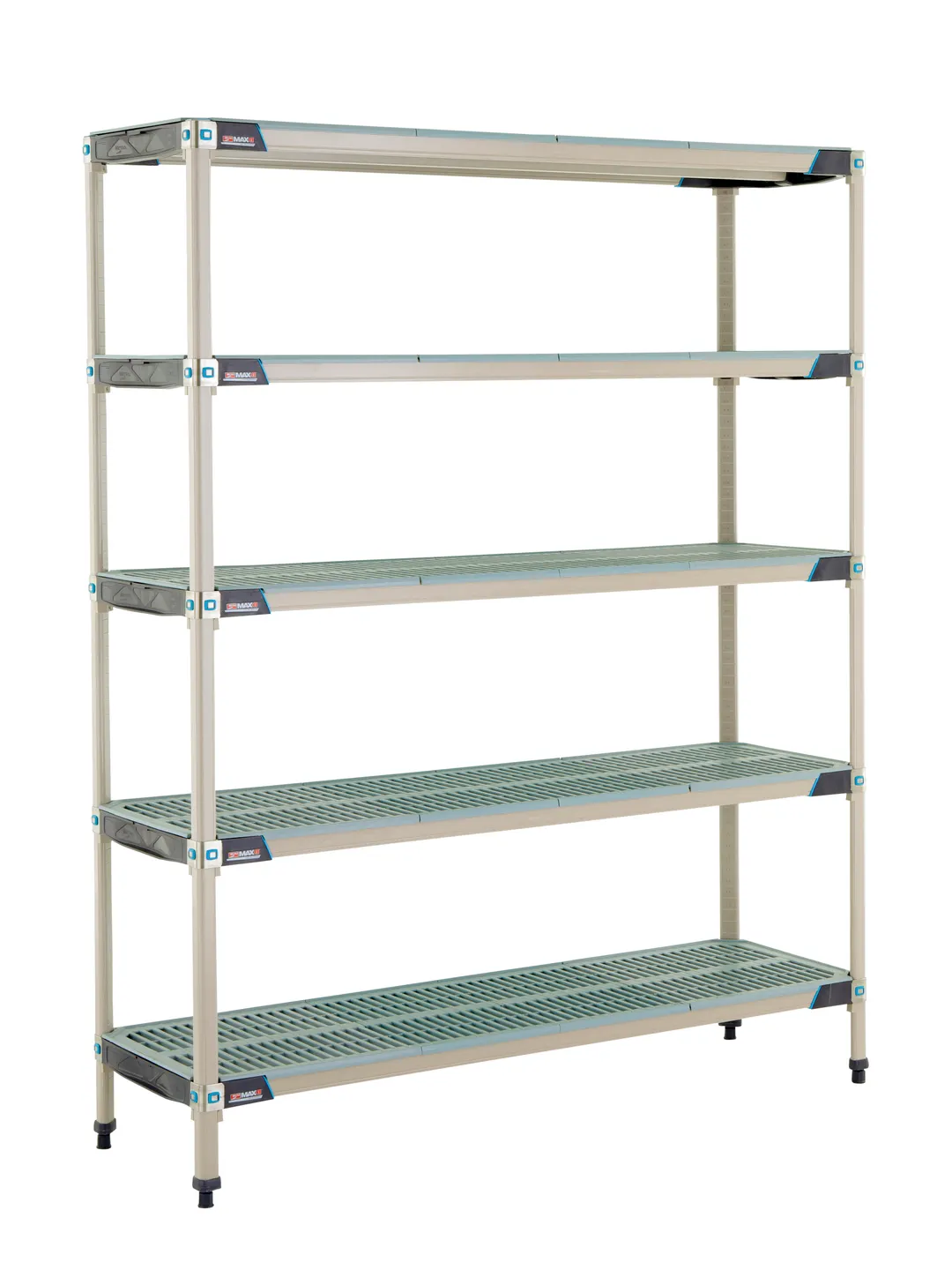 Metro 5X367GX3 - 5 Shelf Polymer Shelving, 60" W x 18" D x 74" H, Blue, 750 lbs shelf, 2000 lbs, corners, NSF