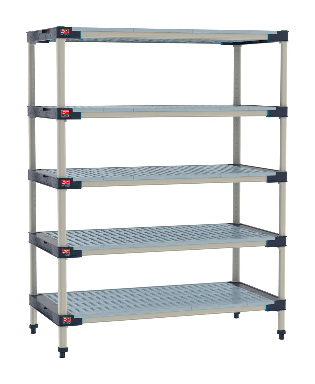 Metro M4-2160G-63-S5 5-Tier Polymer Shelving Unit, 21" D x 60" W x 63" H, 2000 lb, 600 lb per shelf, NSF, Microban mats, adjustable leveler feet