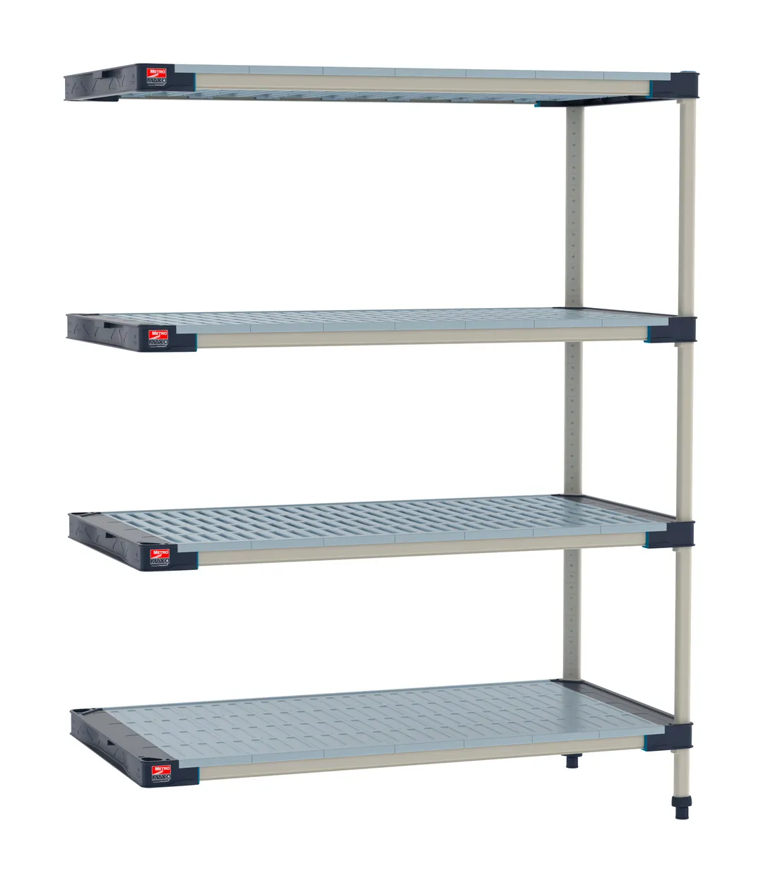 Metro M4-2424GF-63-A4 - 4‑Tier Polymer Shelving Unit, 24" D x 24" W x 63" H, 800 lbs per shelf, 2000 lbs, NSF, Microban mats