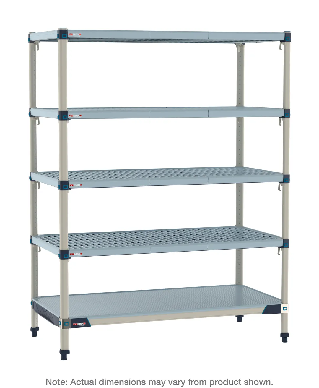 Metro MQ-2448GF-63-S5 5-Tier Polymer Shelving Unit, 24" D x 48" W x 63" H, 800 lb per shelf, 2000 lb, NSF, Microban protection, includes four open-grid shelves and one shelf