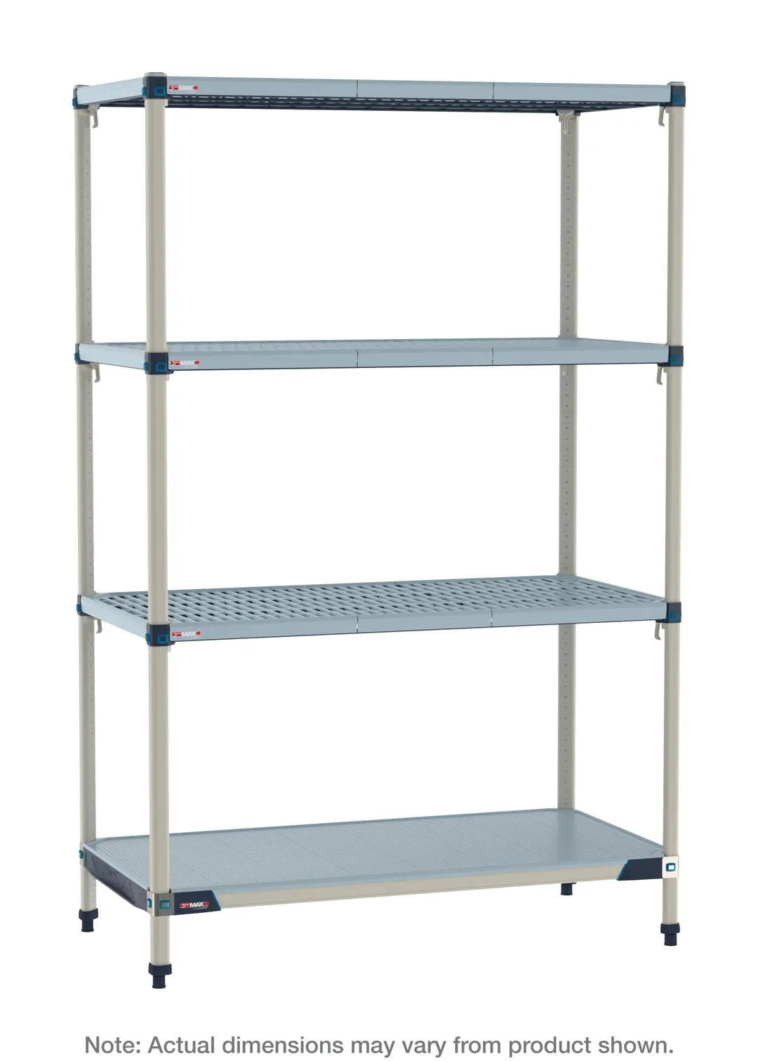 Metro MQ-2472GF-74-S4 MetroMax Q Stationary Starter Shelving Unit, 4-Tier Louvered Polymer Shelf, 24" D x 72" W x 74" H, 600 lb per shelf, 2000 lb total, Microban protection, NSF approved