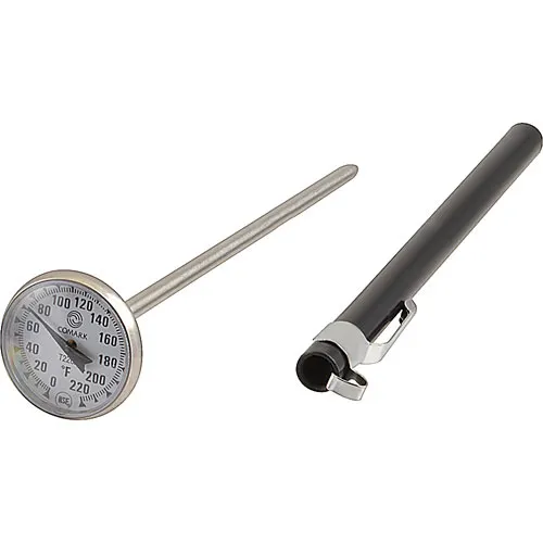 AllPoints 1381047 Pocket Thermometer – 1" Dial, 5" Stem, Steel Body, Microwave Safe, 0°‑220°F Range