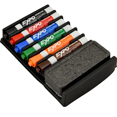 AllPoints 1391066 Dry‑Erase Organizer with Six Markers and Eraser, Mounts to Smooth Surface