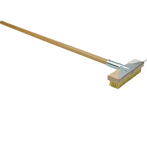 AllPoints 183317 Pizza Oven Brush - 42" Wood Handle, Brass Bristles, Steel Scraper, Hardwood Block
