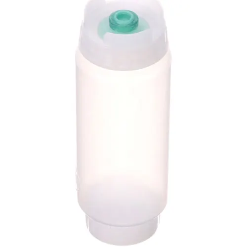 AllPoints 2801801 12 oz Clear Squeeze Bottle, Wide Mouth, Green Valve Tip, NSF Certified - 1/Each