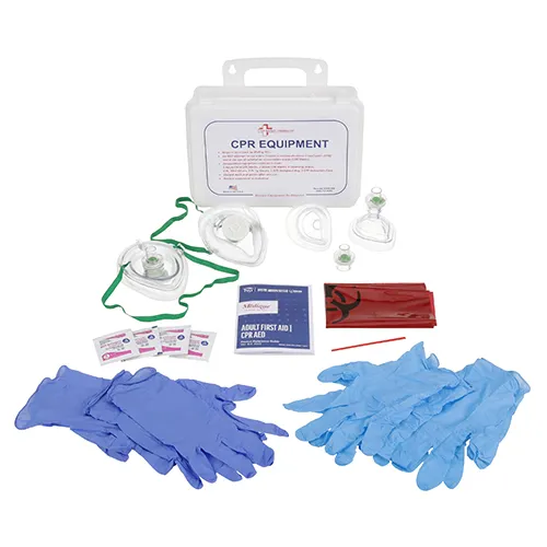 AllPoints 2801948 CPR Kit – Adult & Child Masks, Large/Medium Gloves, Towelettes, White Plastic Case