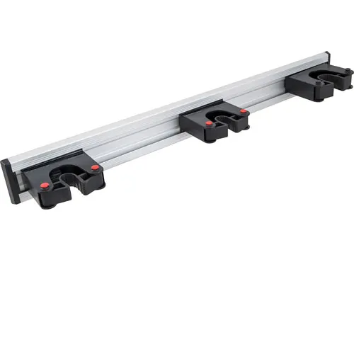 AllPoints 36117 Mop Broom Holder, 20" x 2¼" x 3¼" Black/Silver Aluminum Rack Holds Three Mops
