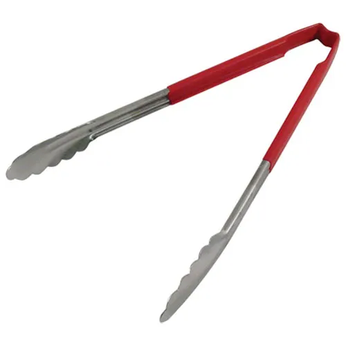 AllPoints 85386 Utility Tongs - 12" Red Handle Stainless Steel Scalloped Paddle Kool‑Touch Design