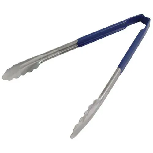 AllPoints 85388 Utility Tongs - 12" Scalloped Paddle, Stainless Steel, Blue Coated Handle