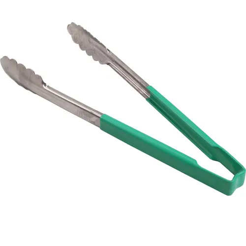 AllPoints 85389 Utility Tongs - 12" Green Handle Stainless Steel Paddle, Kool‑Touch® Design
