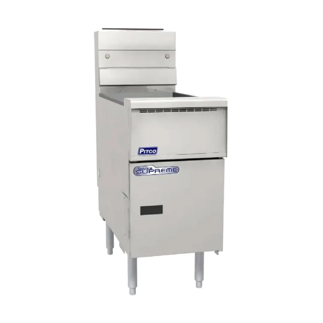 Pitco SSH55-2FD Floor Model Gas Deep Fryer, NG or LP, 100 Ibs, 160.000 BTU, Under-Fryer Drawer Filtration
