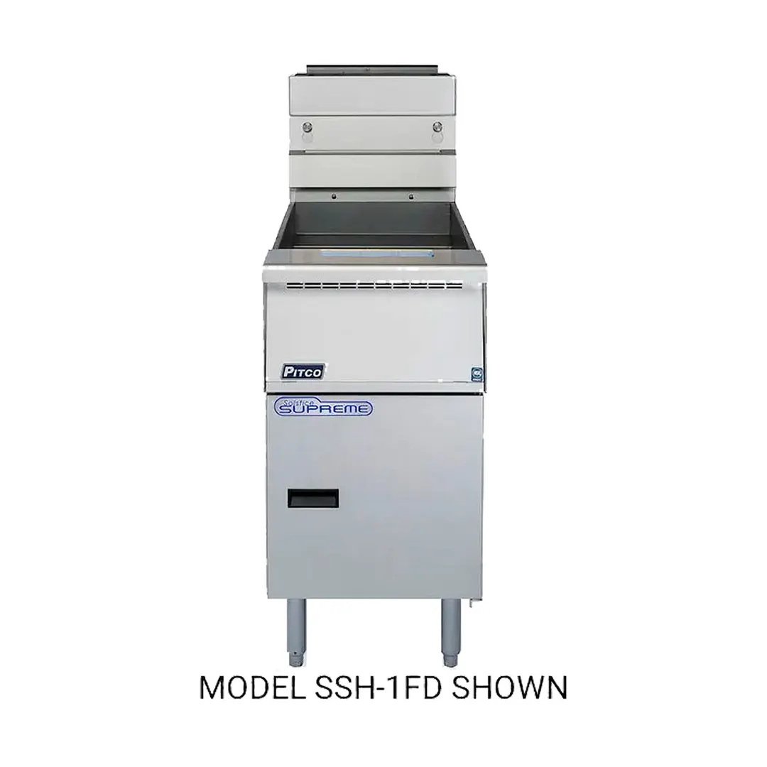 Pitco SSH55-2FD Floor Model Gas Deep Fryer, NG or LP, 100 Ibs, 160.000 BTU, Under-Fryer Drawer Filtration