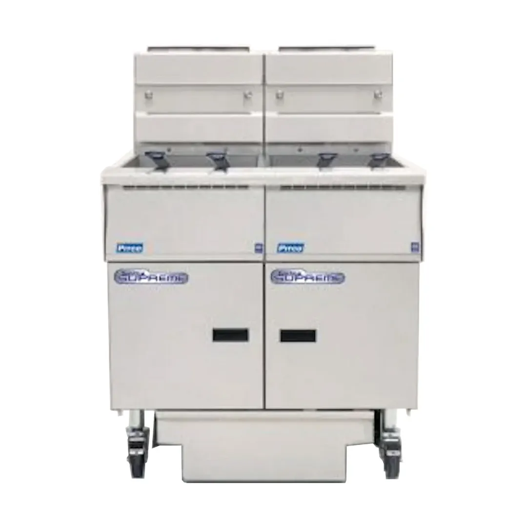 Pitco SSH55-2FD Floor Model Gas Deep Fryer, NG or LP, 100 Ibs, 160.000 BTU, Under-Fryer Drawer Filtration