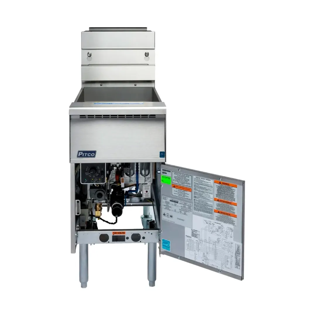 Pitco SSH55TR Floor Model Gas Deep Fryer, Split Pot, NG/LP, 25 Ibs Per Tank, 100.000 BTU