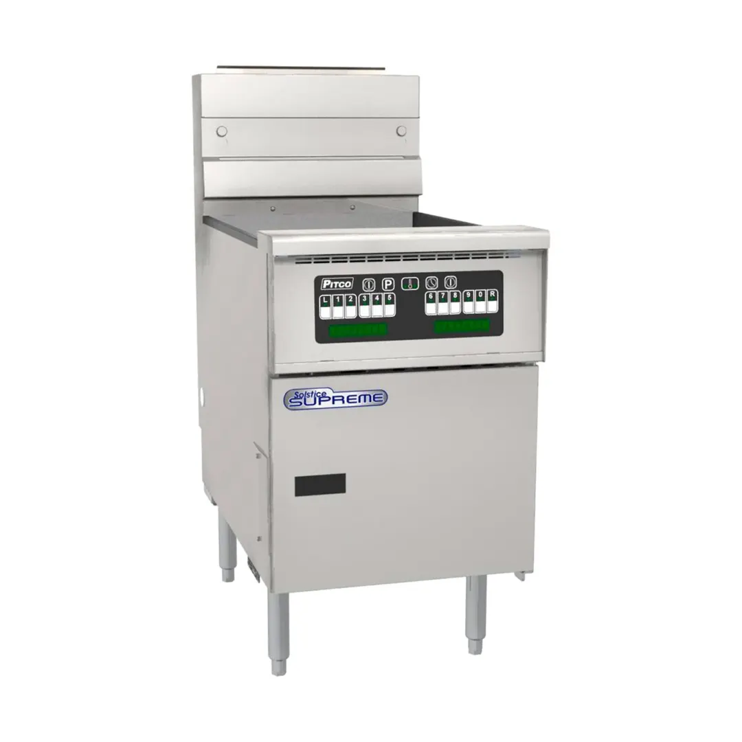 Pitco SSH60WR 18" Floor Model Gas Deep Fryer, Full Pot 60 Ibs, 125.000 BTU, Self-Clean Burner
