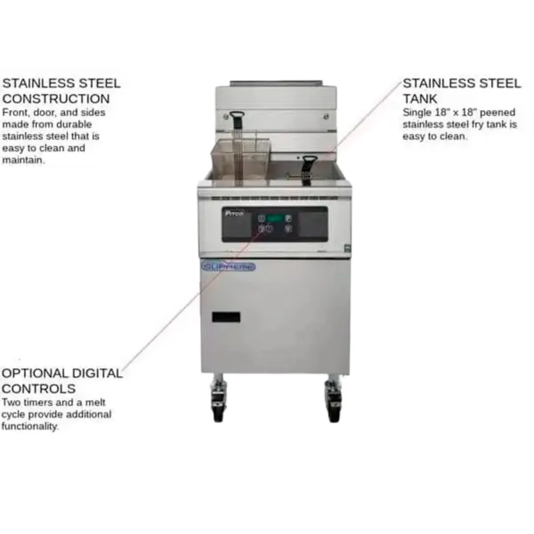 Pitco SSH75-1FD 19" Floor Model Gas Fryer, LP or NG, 75 Ibs, 105,000 BTU, Stainless Steel, ENERGY STAR
