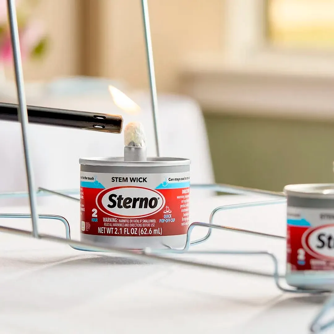Sterno 10100 Stem Wick Chafing Fuel, 2‑Hour Narrow Width, Steady Flame, Cool‑Touch Can – 24/Case