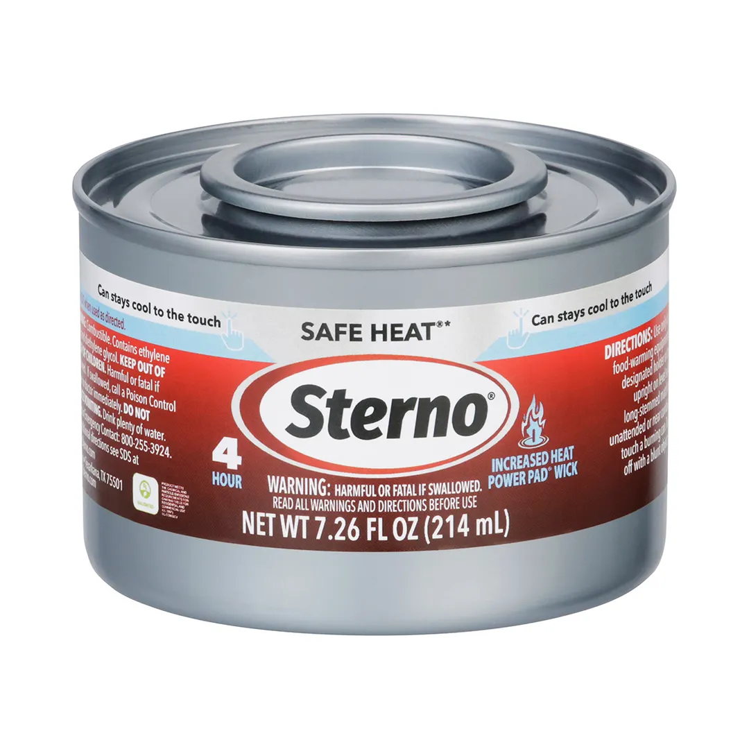 Sterno 10114 Safe Heat Chafing Fuel, Wick Type, 4‑Hour Burn Time, UL‑Validated, Packaging - 24/Case