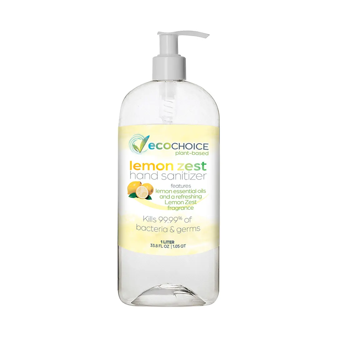 Sterno 20752 Hand Sanitizer – 1 L Pump, 70% Ethyl Alcohol, Lemon Zest, Moisturizer - 8/Case