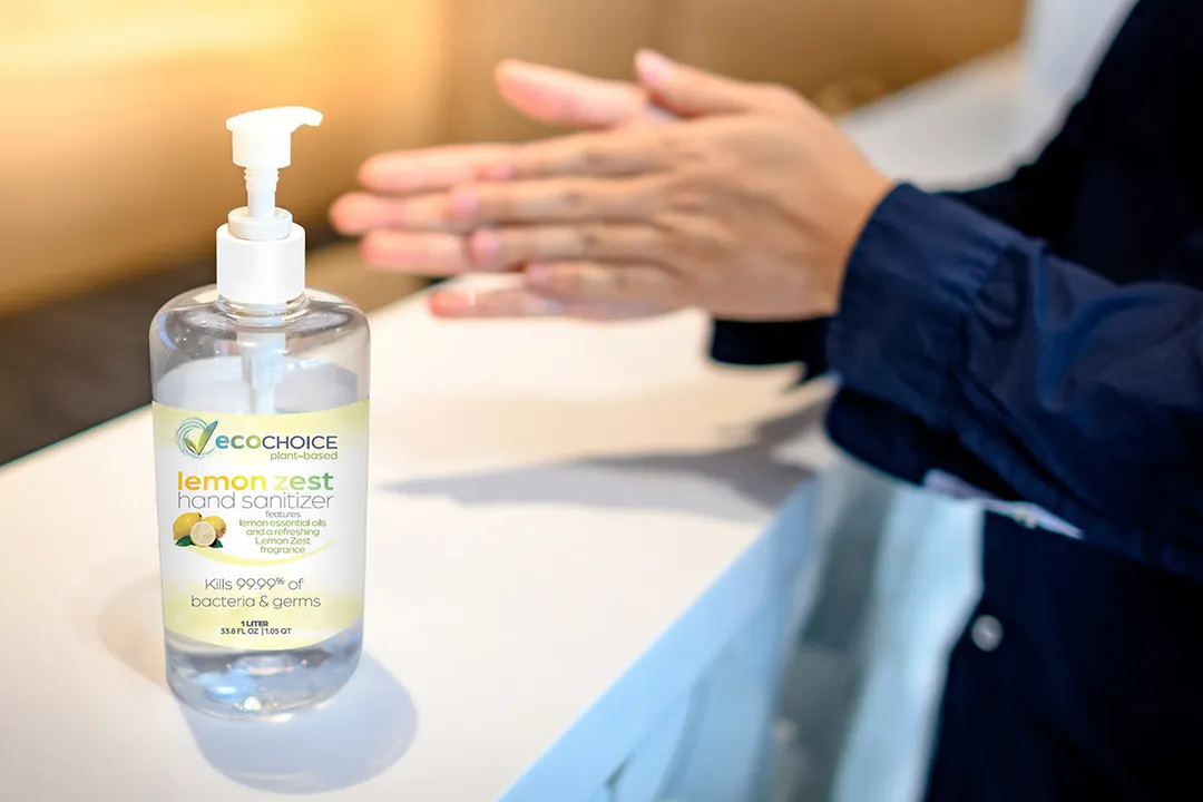 Sterno 20752 Hand Sanitizer – 1 L Pump, 70% Ethyl Alcohol, Lemon Zest, Moisturizer - 8/Case