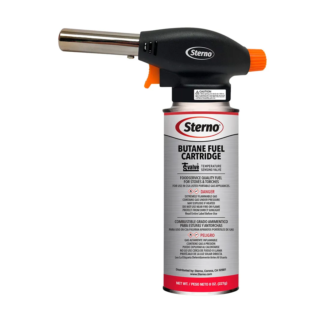 Sterno 50218 Butane Torch, Piezo Ignition, Adjustable Flame, Anti-Flare, Safety Shut-Off - 10/Case