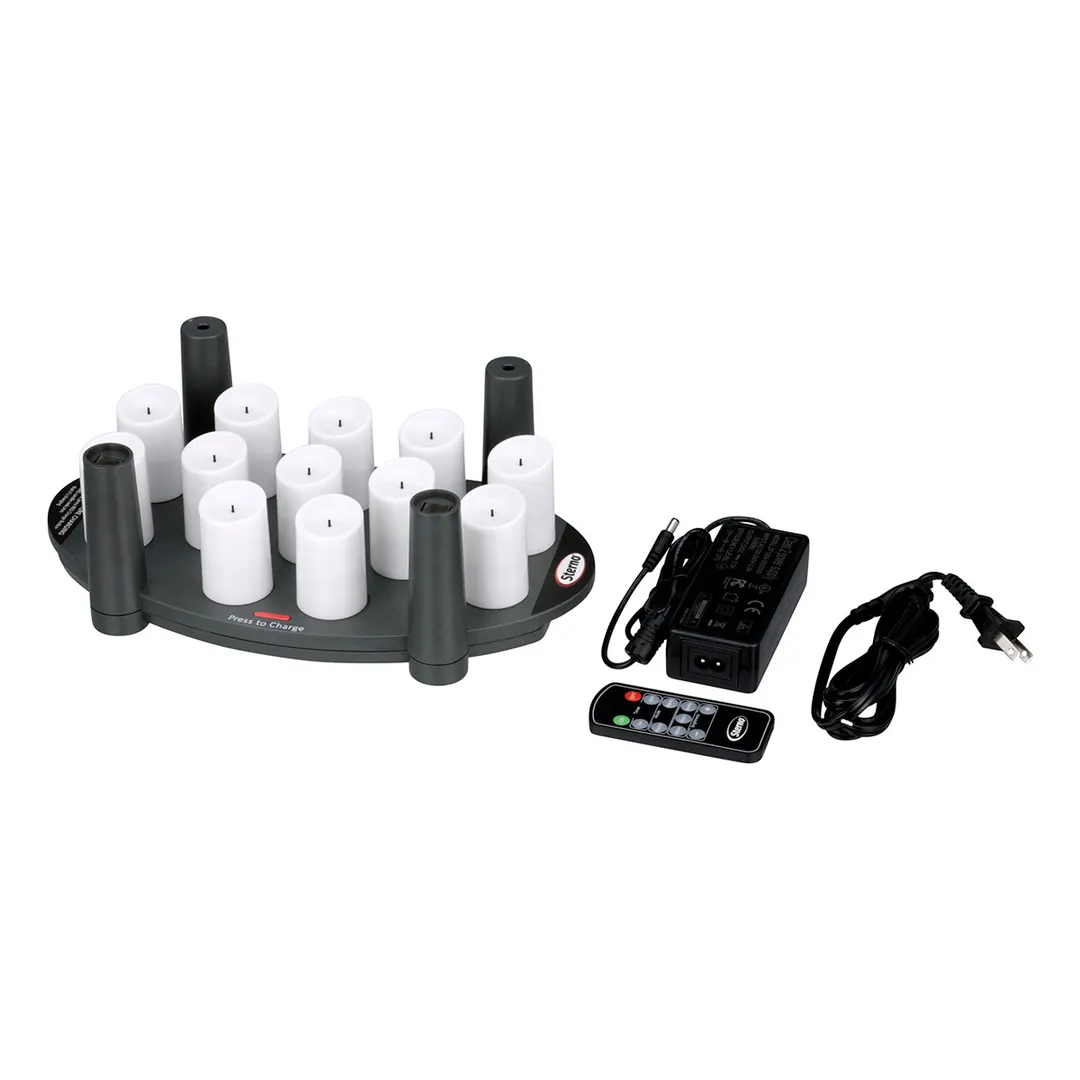 Sterno 60334 Flameless Candle Set, 12 Votive LEDs, Rechargeable, 3 Color Modes, 8-Hour Charge - Case