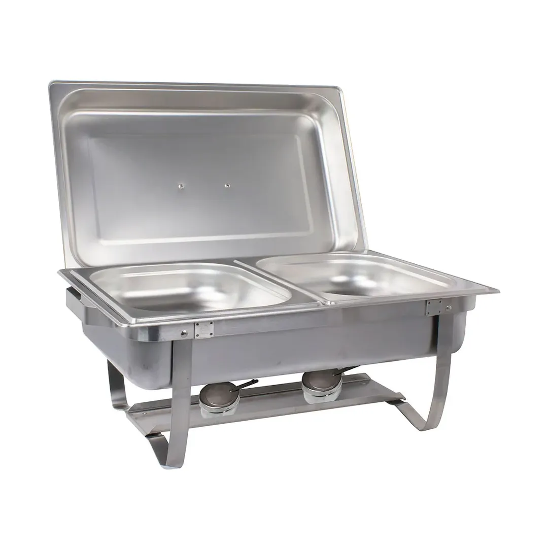 Sterno 70153 Buffet Chafer 8‑Pc Set, Rectangular 8 Qt Steel, 4" Water Pan, Two 2" Food Pans