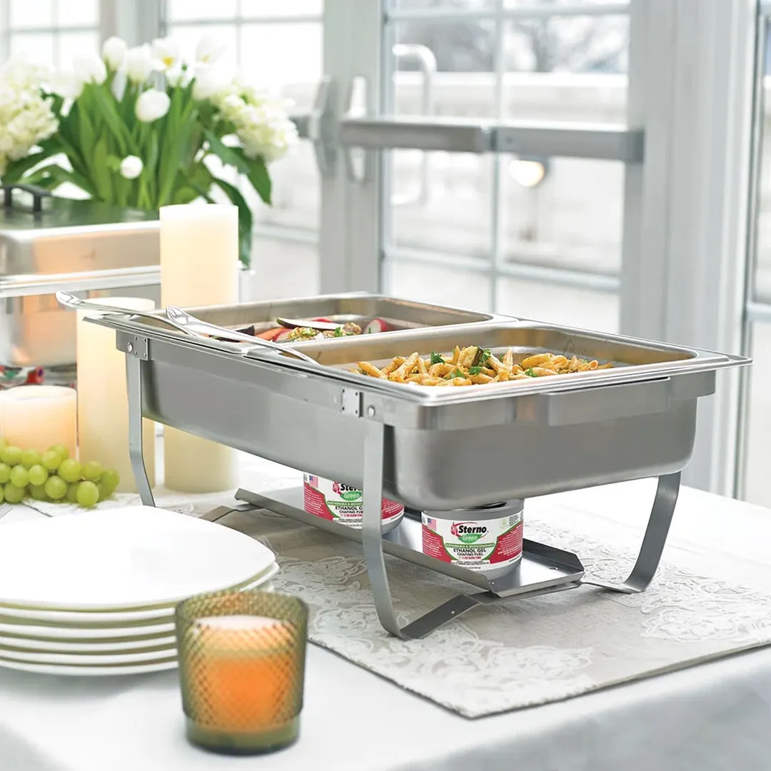 Sterno 70153 Buffet Chafer 8‑Pc Set, Rectangular 8 Qt Steel, 4" Water Pan, Two 2" Food Pans