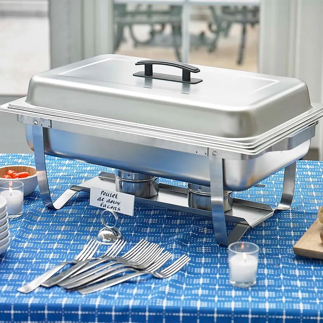 Sterno 70153 Buffet Chafer 8‑Pc Set, Rectangular 8 Qt Steel, 4" Water Pan, Two 2" Food Pans