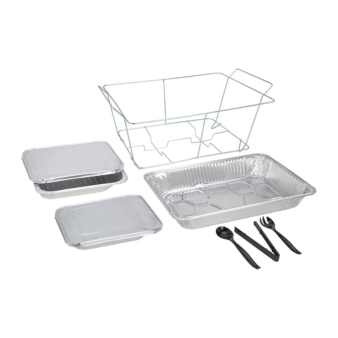 Sterno 70168 Set - 9 Wire Racks, 9 Water Pans, 18 Half Food Pans/Lids, 9 Sporks & Tongs - 1/Set