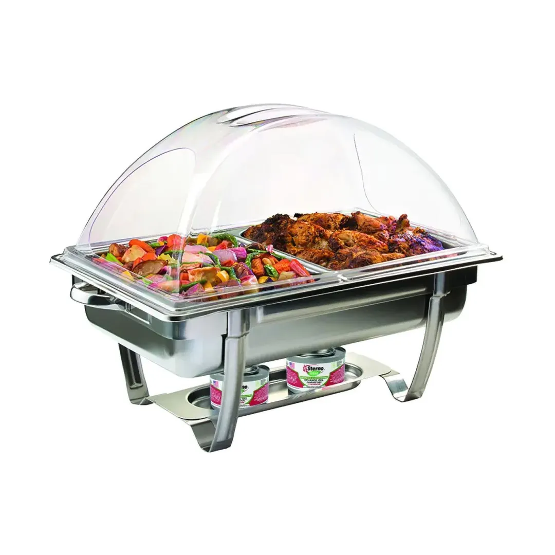 Sterno 70174 Rectangular Chafer Cover, Full‑Size Polycarbonate, Pinch Grip Handle, Portals - 3/Case