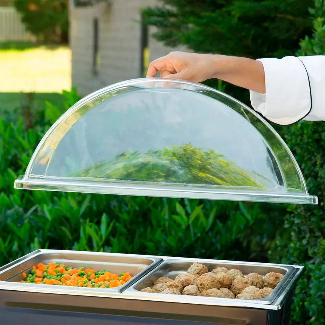Sterno 70174 Rectangular Chafer Cover, Full‑Size Polycarbonate, Pinch Grip Handle, Portals - 3/Case