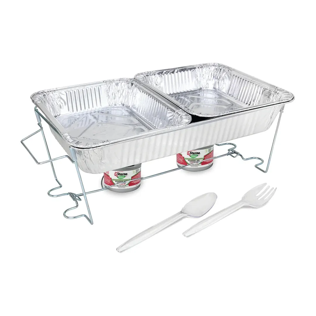 Sterno 70370 Kit - Chafing Dish with Rack, Water Pan, Food Pans, Heat, Serving Utensils - 4/Case