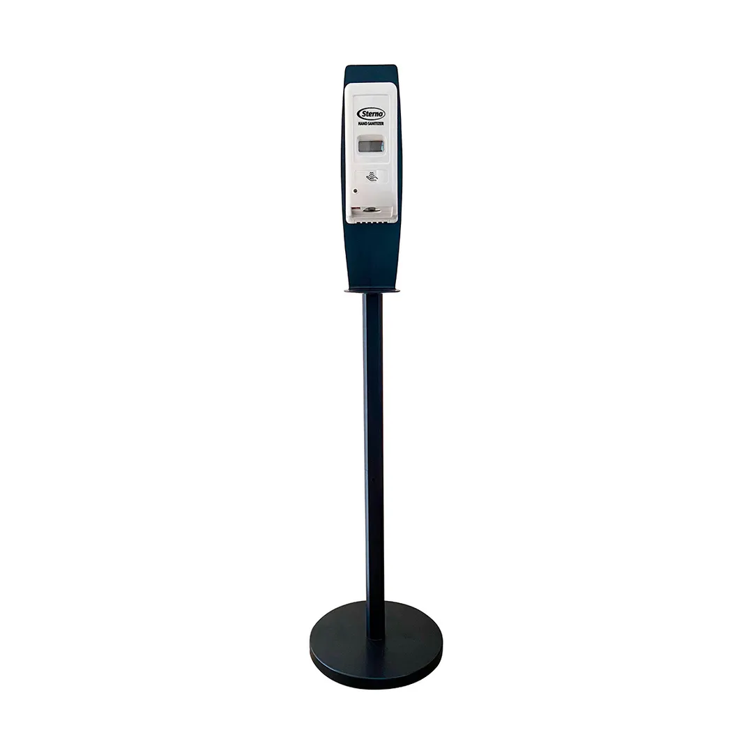 Sterno 70427 Hand Sanitizing Station, 1000 mL, Touch‑Free 1.5 mL Dose, 2‑in‑1 Mount, Aluminum Stand, White