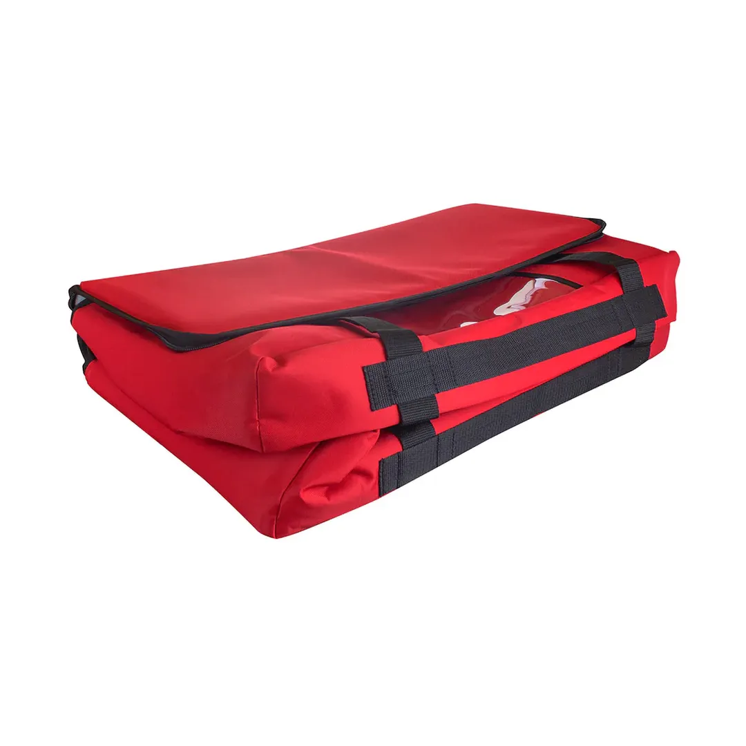 Sterno 71575 Insulated Food Delivery Bag – Large Red Foldable Carrier, 15" x 23" x 13.5" (holds 6 full‑size pans), antimicrobial tear‑resistant vinyl liner, foam insulated, reinforced stitching, heavy‑duty shell handles