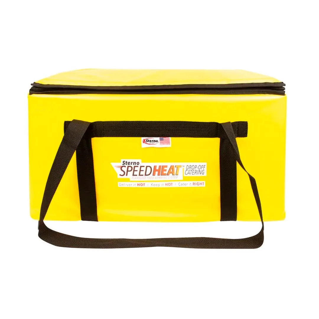 Sterno 72038 - Insulated Food Delivery Bag, 16"L x 24"W x 14"H, Yellow Watertight Antimicrobial Vinyl Liner, Holds 3 Pans or 3 SpeedHeat™ Kits, Multi‑Layer Foam Insulation, Reinforced Stitching