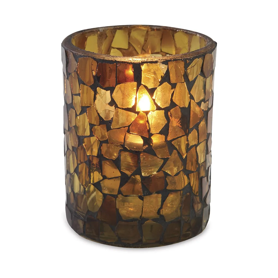 Sterno 80100 Morocco Candle Lamp, 3.5" H x 2.63" Dia., Mosaic Amber Glass, Wax Candle - 6/Case