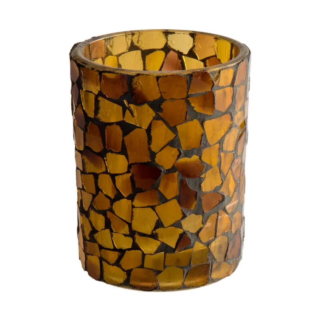 Sterno 80100 Morocco Candle Lamp, 3.5" H x 2.63" Dia., Mosaic Amber Glass, Wax Candle - 6/Case